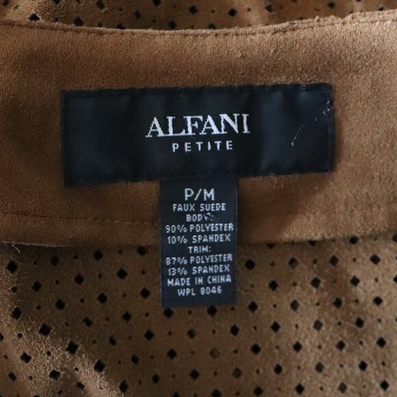 Alfani Women's Brown Sz MP Brown Faux Suede Open Front Casual Eyelet Jacket - Picture 9 of 10